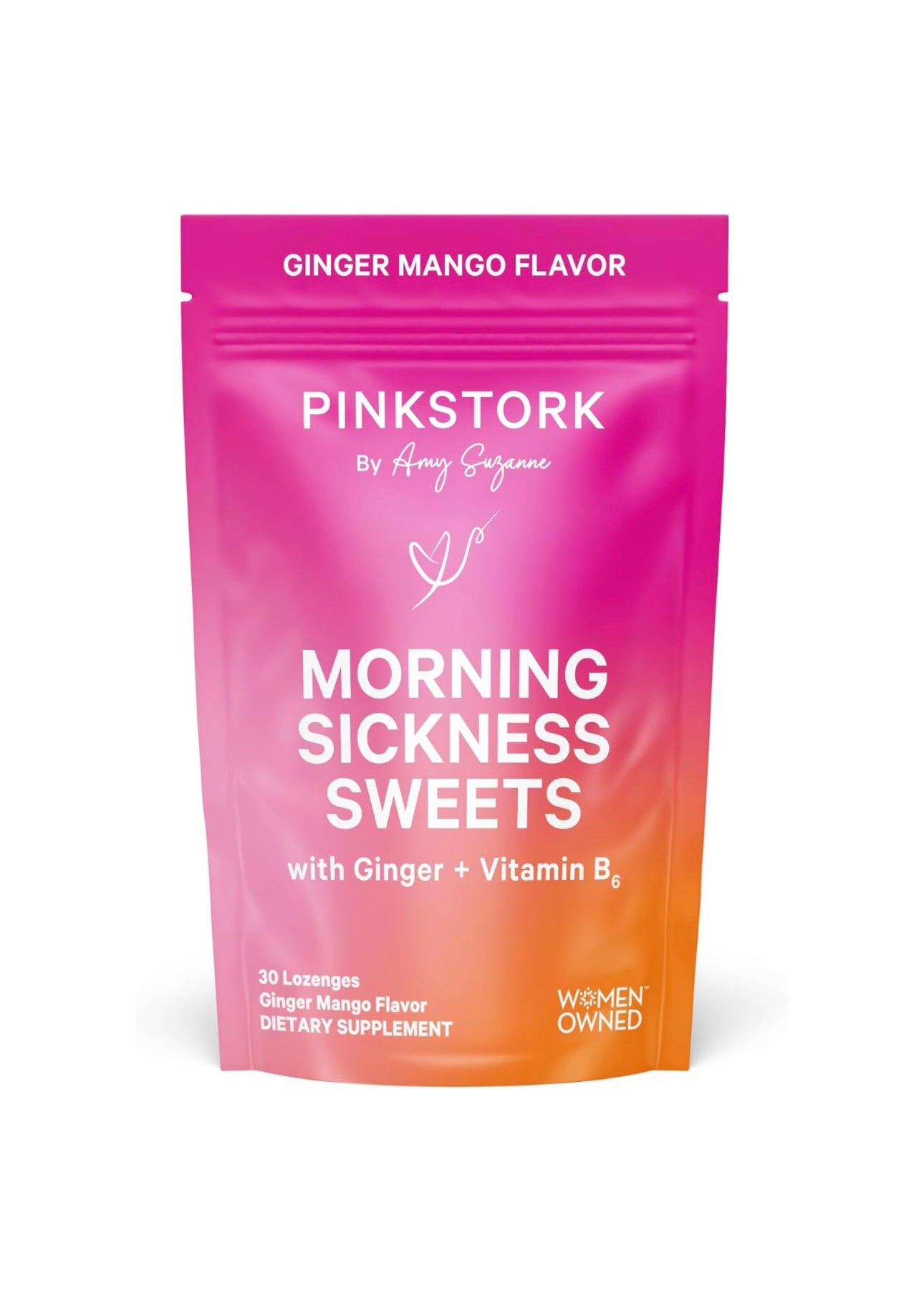 Pink stork nausea sweets ginger mango flavor.